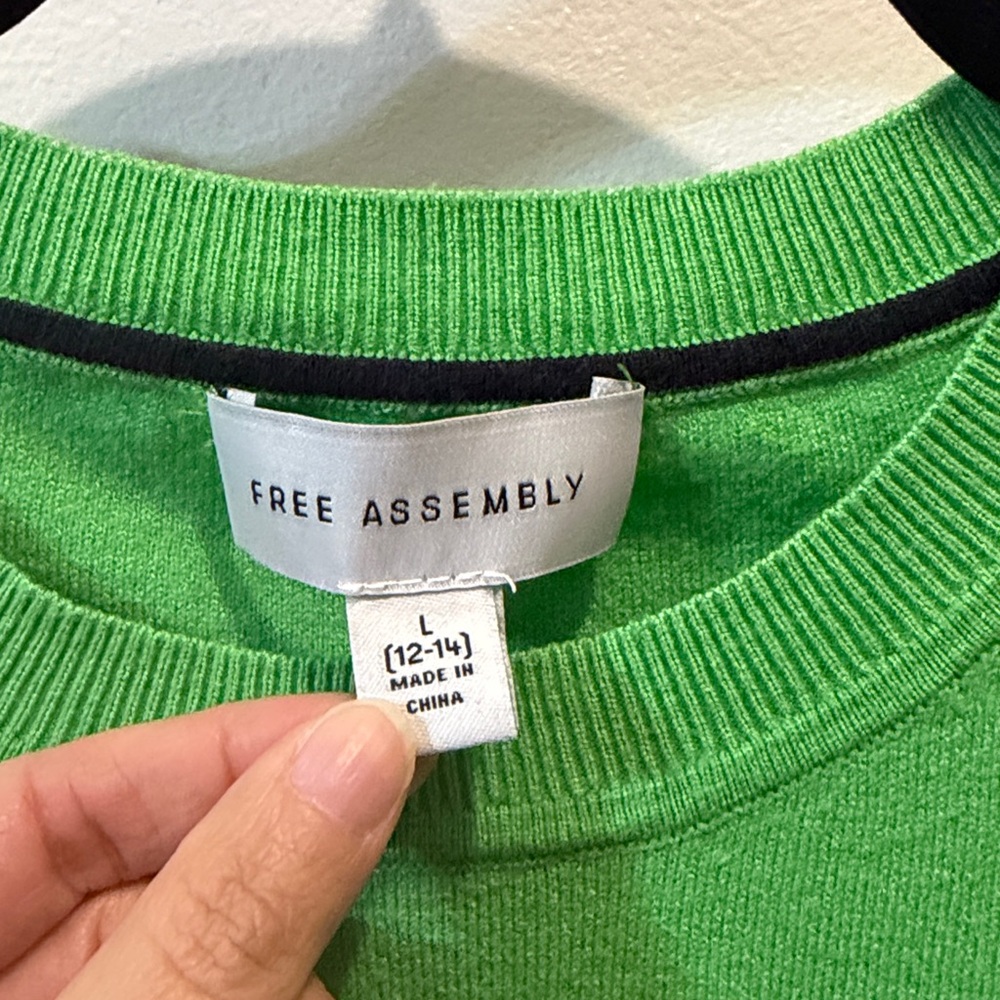 Free Assembly Women's Vibrant Green Long Sleeve Crewneck Sweater St Patricks Day - Picture 10 of 14